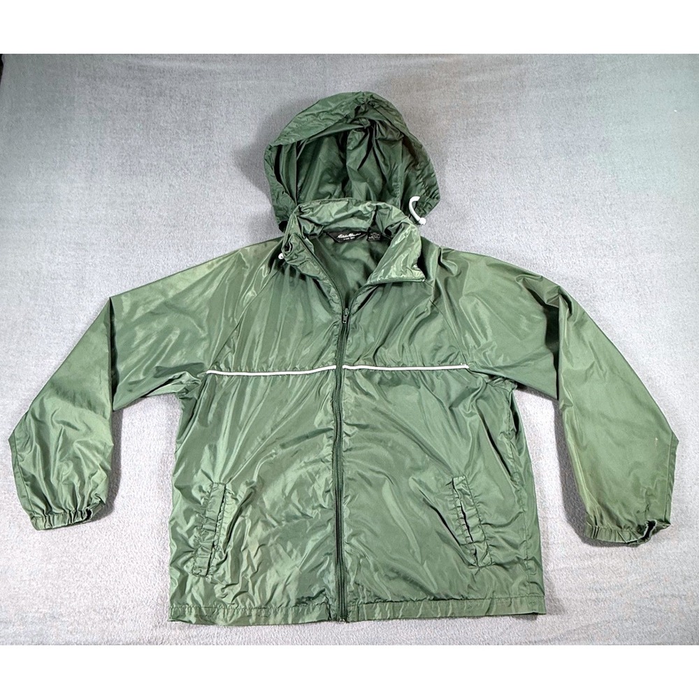 Eddie Bauer‎ Green Hooded Windbreaker Jacket Men L Nylon Lightweight Outdoor